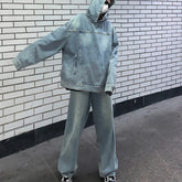 Threebooy Men's Trendy Washed Denim Hoodie Set