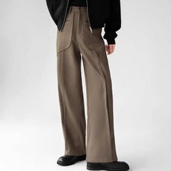 Threebooy Korean Elegant Pants Fake Pocket Decoration Wide-leg Pants Autumn New American Style Design Sense Spliced Straight Suit Trousers
