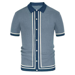 Threebooy Men's Business Slim-fit Knit Polo Shirt Light Luxury Leisure Button-down Short Sleeve Shirts Breathable Patchwork Knitwear M-3XL