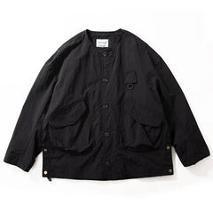 Threebooy Outdoor Casual Loose Fit Collarless Jacket Men's Spring Autumn New Style American Workwear Jacket with Big Pockets