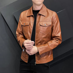 Threebooy Spring Leather Jacket Men Motorcycle Jacket Slim Fit Male Autumn Faux Leather Coat Men's Casual Zipper Windbreaker Clothes