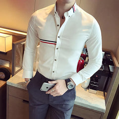 Threebooy Male Spring High Quality Long Sleeve Shirts/Men's Slim Fit lapel Leisure Shirts/Fashion Tops Plus Size 4XL 5XL