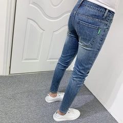 Threebooy Autumn and Spring Fashion Solid Color Retro Straight Blue Jeans Men's Casual Slim Fit Comfortable Breathable High Quality Pants