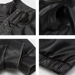 Threebooy Mens Leather Ins Trendy Brand American Windproof Motorcycle Leather Jacket Winter Casual Outdoor Versatile Jacket y2k Clothes