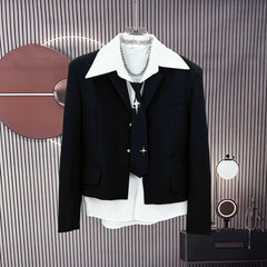 Threebooy Mens Jacket Shoulder Pad Short Suit Collar Casual Jacket Youth British Elegant Fashion All-Match Long Sleeve Jacket Men'S Wear
