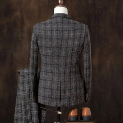 Threebooy Formal Groom Wear 3 Piece (Blazer+ Vest + Pants) Men's Suit Fashion Business Gentleman Wedding Casual Plaid Cotton Linen Jacket