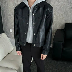 Threebooy American Street High-end Coat Trendy Leather Jacket Korean Elegant 2025 Spring Men's New PU Lapel Slim Loose Jacket Aesthetic
