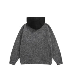 Threebooy Elegant Versatile Long Sleeve Angora Hooded Zip-Up Cardigan Sweater Street Style Color Blocking