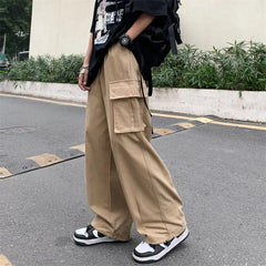 Threebooy Street Personality Trendy man Cargo Pants Casual Fashion Drawstring Design Pants Autumn New High Waist Trousers