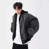 Threebooy American retro baseball jacket men's autumn winter loose casual short hooded PU leather texture jacket jacket