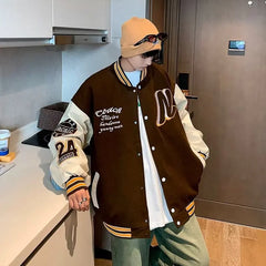 Threebooy Embroidery Baseball Uniform Man Casual Jackets New Autumn Splicing Trendy Jacket Fashion High Street Outerwear Loose Clothes
