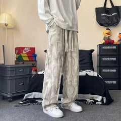 Threebooy Fallen Letter Full Print Casual Pants for Men with a Straight Leg and Wide Leg Design Loose and Versatile Floor Length Pants