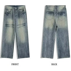 Threebooy Crack Baggy Jeans Man Pants Y2k Harajuku High Street Vintage Washed Straight Denim Trousers 2025 New Punk Goth Jeans For Man