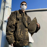 Threebooy Leopard Padded Jacket Men Winter Trendy Double-sided Imitation Sherpa Coat American Animal Print Warm Parkas Hip Hop