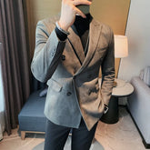 Threebooy Men's Spring High Quality Suit Male Slim Fit Fashion Double Breasted Buckle Dress Office Blazers Jackets M-4XL
