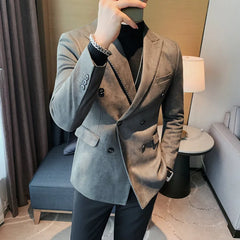 Threebooy Men's Spring High Quality Suit Male Slim Fit Fashion Double Breasted Buckle Dress Office Blazers Jackets M-4XL