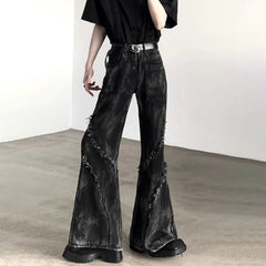 Threebooy American High Street Dark Style Slightly Flared Men'S High Waist Niche Design Jeans High-End Fashion Trend Wide Leg Trousers Men
