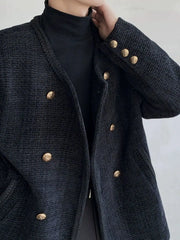 Threebooy American Elegant Blazer Coat Autumn Winter High-end Wool Suit Men's Korean Style Loose Double-breasted Suit Vintage Jacket Chic