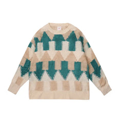 Threebooy Retro Round Neck Sweater Men's Trendy Lazy Style Loose Knit Sweater Couple's Sweater