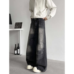 Threebooy Jeans Men baggy Wide Leg Washed Marble Jeans Vintage Comfort Denim Pant Relaxed Fit Casual Trousers Trend Streetwear Urban Style