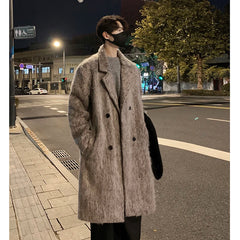 Threebooy Korean Style Medium-length Men's Trench Autumn Winter High Quality Loose Casual Woolen Coat Trendy Overcoat Khaki/Dark Gray