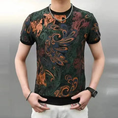 Threebooy Colorful Printed T-shirt for Men Summer Short Sleeve Casual T-shirts O-neck Tops Tees Mesh Breathable Streetwear Social T-shirts