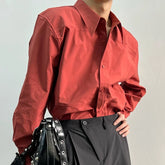 Threebooy Autumn Korean Long Sleeve Shirts for Men 2024 Solid Color Classic Blouses Big Size Male Loose Buttoned Clothing Tops E186