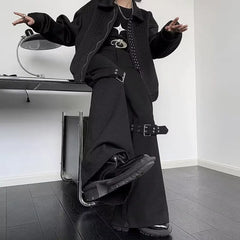 Threebooy Streetwear Y2k Casual High Street Pants Straight Leg Belt Decoration Flared Pants Straight Leg Casual Pants Men