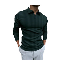 Threebooy Men's Autumn Fitness Casual Collar Long Sleeve Striped V-Neck Polo Shirt