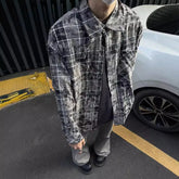 Threebooy Men's Retro Ripped Plaid Shirts Leisure Popular Clothing Light Luxury Clothes Short Sleeve Streetwear Fashion Check Blouse M-3XL