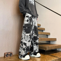 Threebooy Men's Baggy Straight Leg Wide Leg Jeans Male Fashion Wash painting Casual Denim Pants Youth Popular Brand Streetwear Trousers