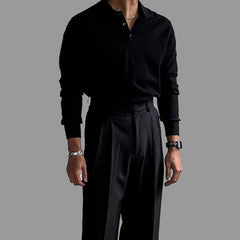 Threebooy Mens Fashionable Gym Clothes Autumn Long-Sleeved Lapel Quick-Drying Slim Solid Color Coach Work Clothes Sports Training Tops Men