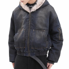 Threebooy Mens Fashion Trend Thickened Denim Jacket Hooded Jacket Autumn Winter American Street Handsome Hip-Hop Y2k Jacket Mens Clothing