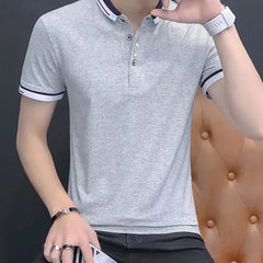 Threebooy Elegant Fashion Harajuku Slim Fit Ropa Hombre Loose Casual Sport All Match T-shirts Button Insert Thin Style Short Sleeve Tees