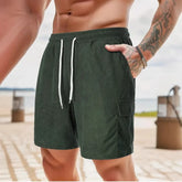 Threebooy New Corduroy Multi-pocket Cargo Shorts with Drawstring, Casual Five-point Pants Trendy Men's Wear