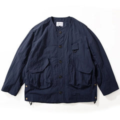 Threebooy Outdoor Casual Loose Fit Collarless Jacket Men's Spring Autumn New Style American Workwear Jacket with Big Pockets