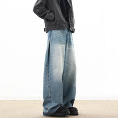 Threebooy American Style Vintage Casual Wide-leg Mopping Jeans Men Loose Denim Trousers Neutral Jeans Streetwear Men Women Jeans Pants