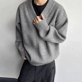 Threebooy New American Vintge Men V Neck Sweaters Casual Drooping Solid Color Long Sleeve Knitwear Premium Quality Knitted Pullovers M-2XL