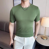 Threebooy Summer Breathable Men's T-shirt Luxury Clothing Round Neck Short Sleeved Knitted Men T-shirt Fashionable Hollow Top Vest T-shirt