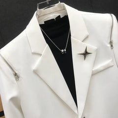 Threebooy Japanese Niche Design Suit Jacket Loose High-end Metal Buckle Trendy Shoulder Pad Long Sleeved Zipper Decoration Suit