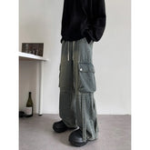 Threebooy Baggy Casual Denim cargo Pant man Mopping Trousers Yellow Mud Ribbons Multi-pockets Drawstring Jeans for Men Harajuku Streetwear
