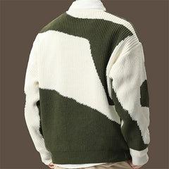 Threebooy Spring Retro Green White Color-block Sweater For Men Casual Loose Striped Crewneck Knitwear New Hip Hop Y2K Knitted Jumpers