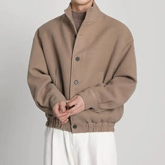 Threebooy Autumn winter high-end workwear stand up collar jacket woolen coat British style baseball uniform