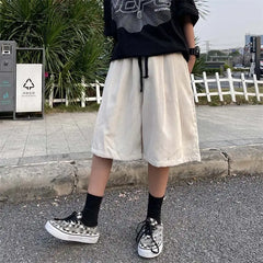 Threebooy Brown Corduroy Shorts Oversized Baggy Five Point Trousers Summer Korean Fashion Wide Leg Ins Hip Hop Bottoms Men