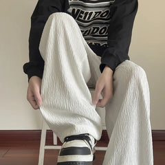 Threebooy Summer Casual Pants Men Oversized Wide Leg Pants Men Japanese Streetwear Loose Ice Silk Pants Men Pleated Trousers M-3XL