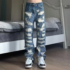 Threebooy American Style Broken Hole Old Jeans Loose Hundred New Pants Men's Streetwear Baggy Jeans Y2k Jeans Ripped Jeans Men Pants