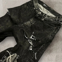 Threebooy New Black Ripped Baggy Jeans Goth Retro Y2k Denim Pants Men and Women Casual Hip Hop Straight Wide Leg Trousers Streetwear