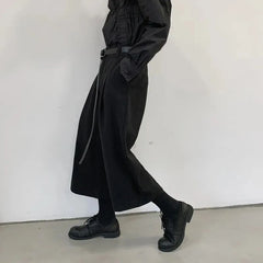 Threebooy Mens Pants Y2k Dark Gothic Style Belt Casual Pants Autumn Streetwear Fashion Straight Wide Leg Cropped Pants Men'S Clothing