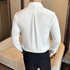 Threebooy Clothing Men's Spring Striped Business Shirts/Male Slim Fit Lapel Casual Long-sleeved Shirts 4XL-M