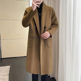 Threebooy Men's overcoat Men Long Cotton CoatDouble-layer collar New Wool Blend Pure Color Casual Business Fashion Slim Windbreaker Jacket